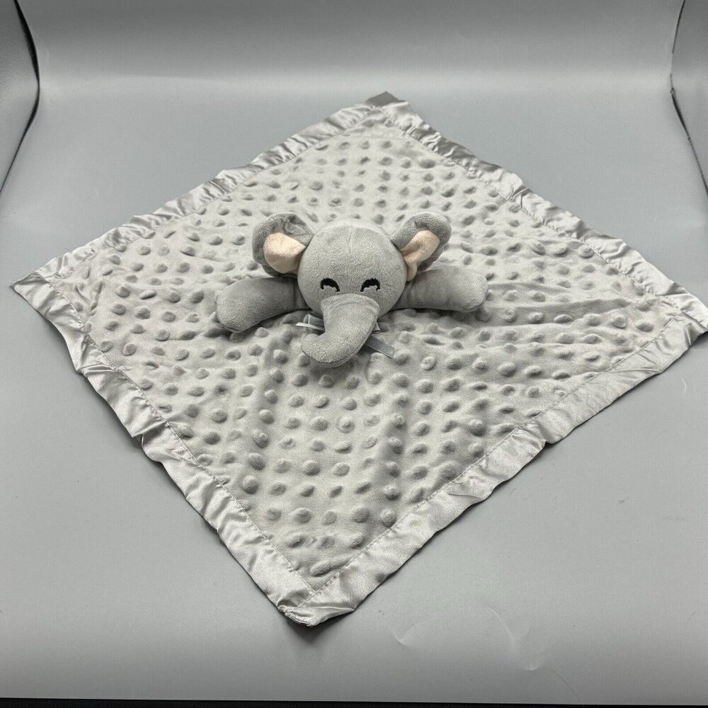 Gray Elephant Minky Satin Lovey Security Blanket 16"